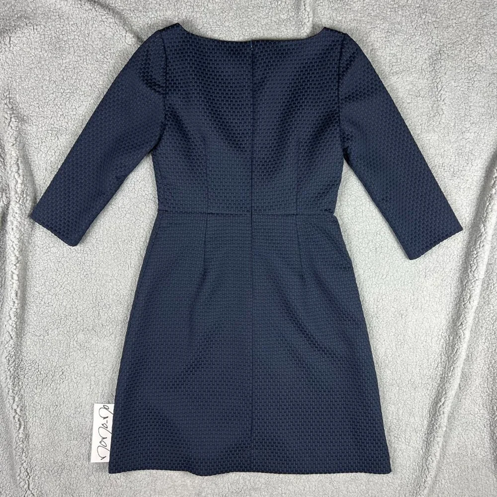J Crew Sheath Dress Women 4 Navy Blue Work Portfolio Office Matelasse Workwear - Picture 4 of 12